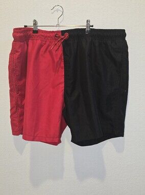 Fashion Nova Red and Black Colorblock Swim Shorts (XXXL)